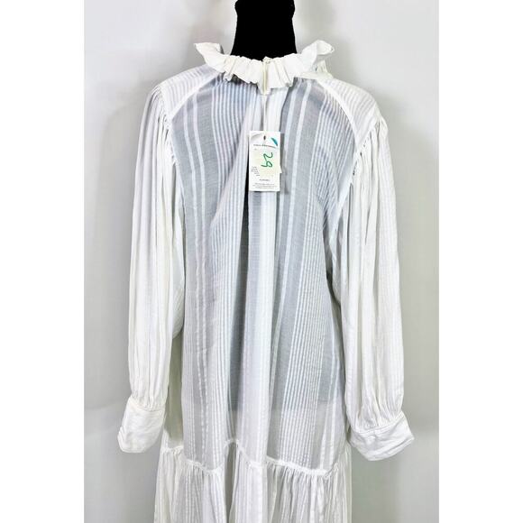 Evarae Loli Mini Dress in White Striped Large Ruffle Long Sleeve Boho Classic - Picture 4 of 4